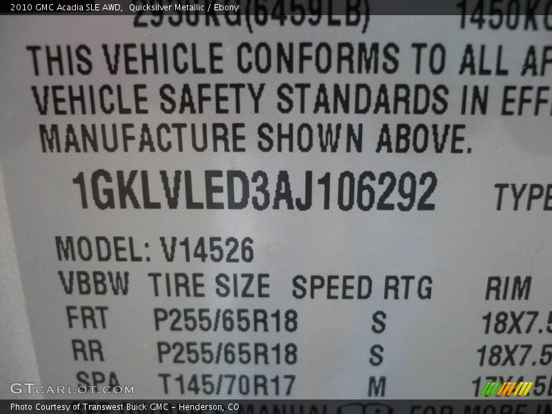 Quicksilver Metallic / Ebony 2010 GMC Acadia SLE AWD