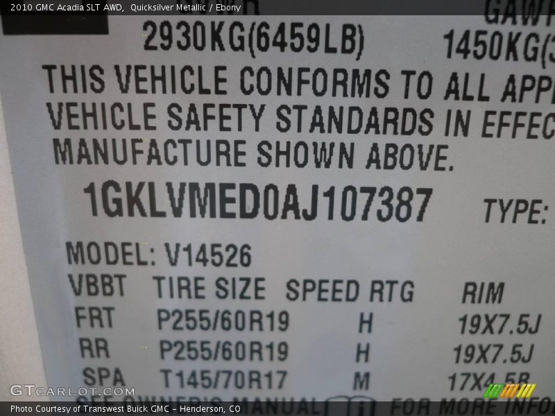 Quicksilver Metallic / Ebony 2010 GMC Acadia SLT AWD
