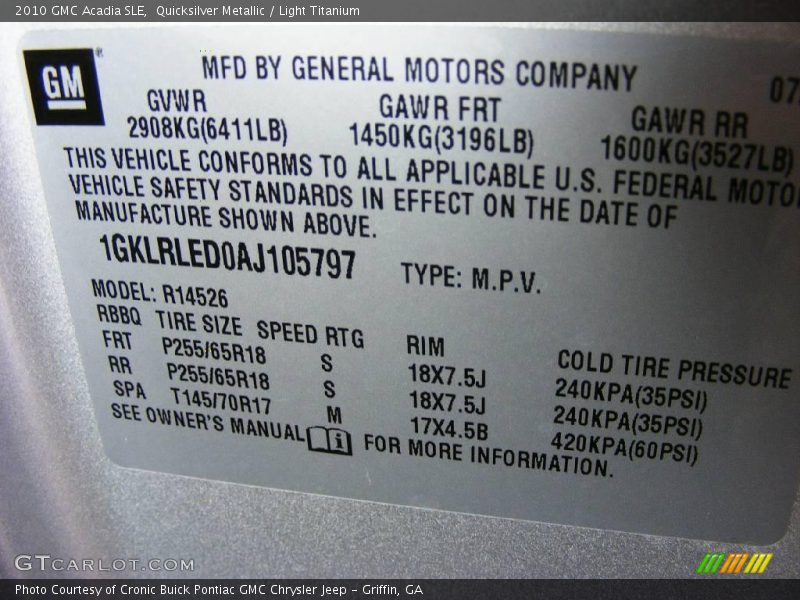 Quicksilver Metallic / Light Titanium 2010 GMC Acadia SLE