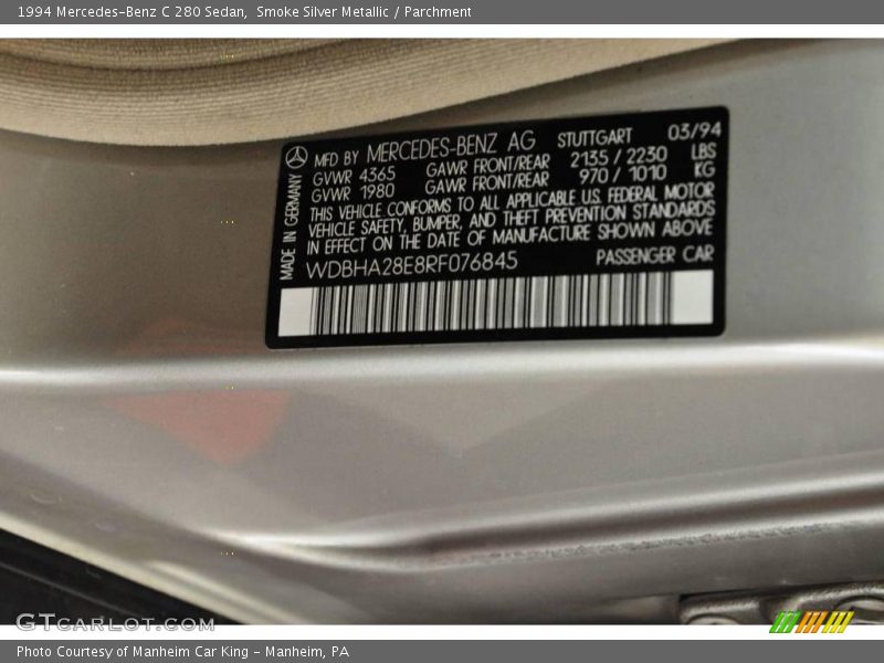 Smoke Silver Metallic / Parchment 1994 Mercedes-Benz C 280 Sedan