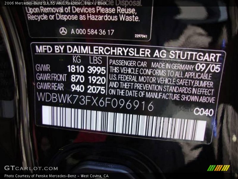 Black / Black 2006 Mercedes-Benz SLK 55 AMG Roadster