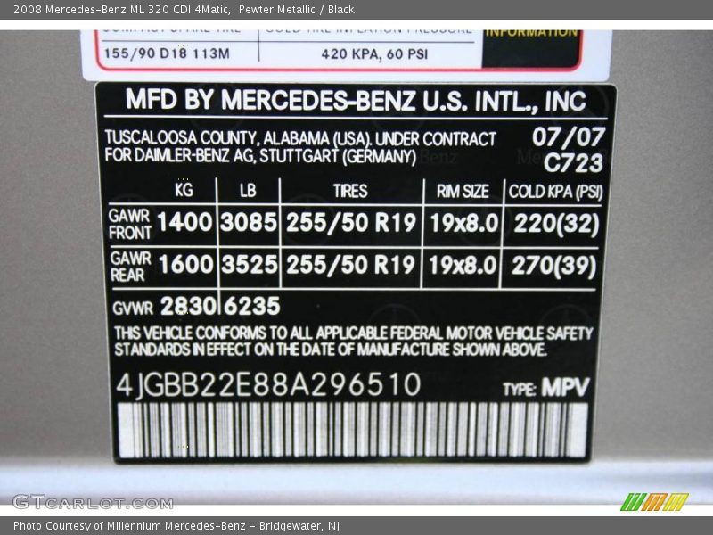 Pewter Metallic / Black 2008 Mercedes-Benz ML 320 CDI 4Matic