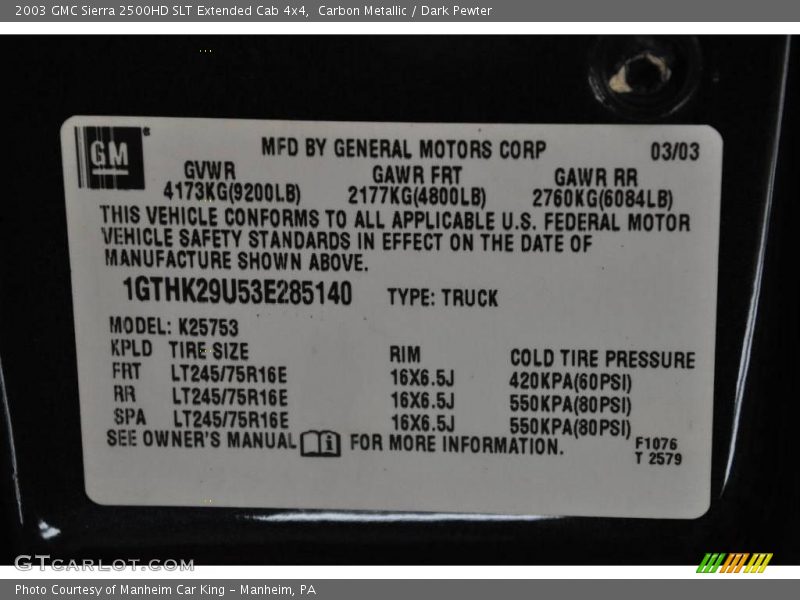 Carbon Metallic / Dark Pewter 2003 GMC Sierra 2500HD SLT Extended Cab 4x4