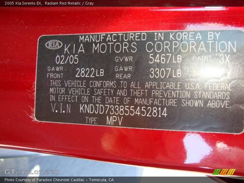 Radiant Red Metallic / Gray 2005 Kia Sorento EX