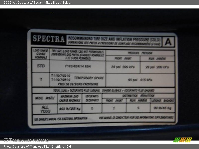 Slate Blue / Beige 2002 Kia Spectra LS Sedan