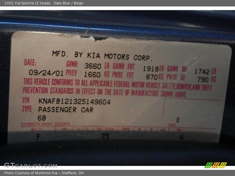 Slate Blue / Beige 2002 Kia Spectra LS Sedan