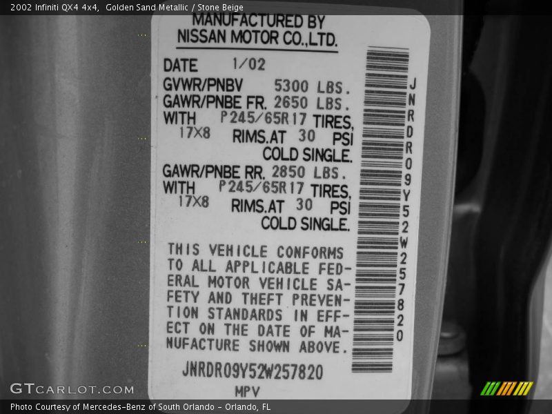 Golden Sand Metallic / Stone Beige 2002 Infiniti QX4 4x4