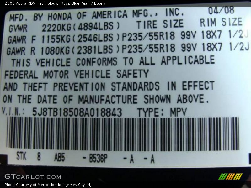 Royal Blue Pearl / Ebony 2008 Acura RDX Technology