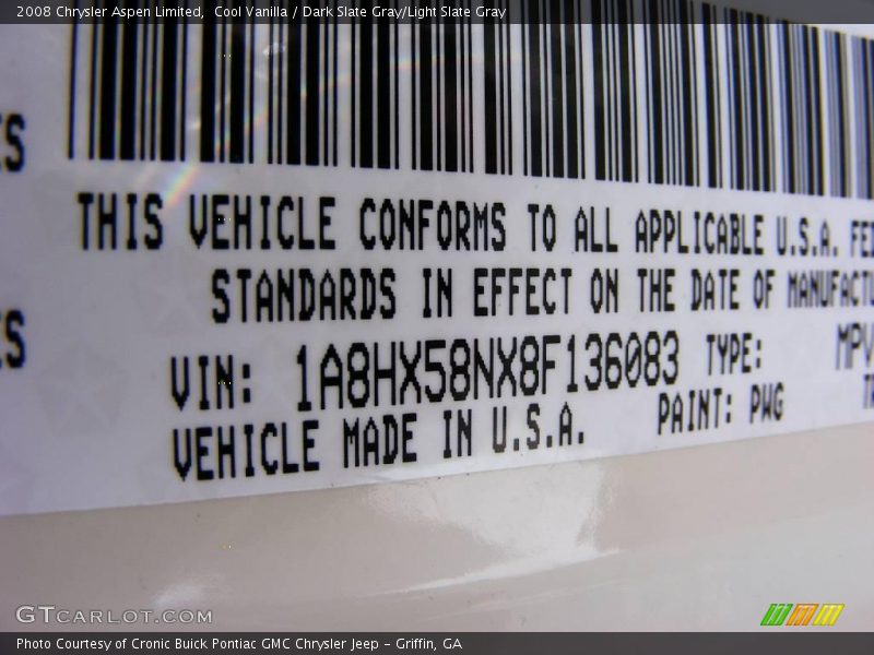 Cool Vanilla / Dark Slate Gray/Light Slate Gray 2008 Chrysler Aspen Limited