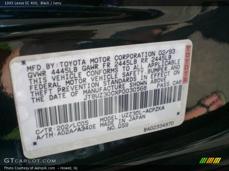 Black / Ivory 1993 Lexus SC 400