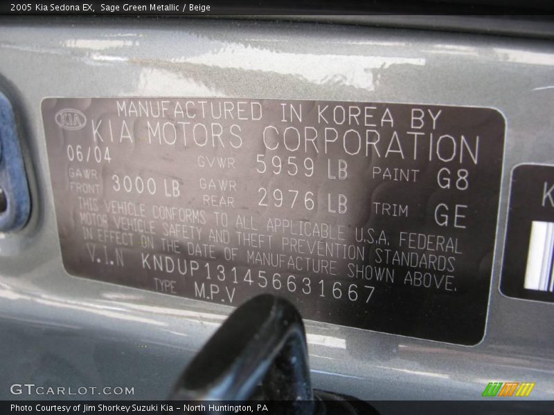 Sage Green Metallic / Beige 2005 Kia Sedona EX
