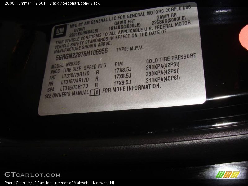 Black / Sedona/Ebony Black 2008 Hummer H2 SUT