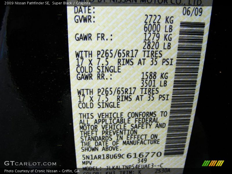 Super Black / Graphite 2009 Nissan Pathfinder SE