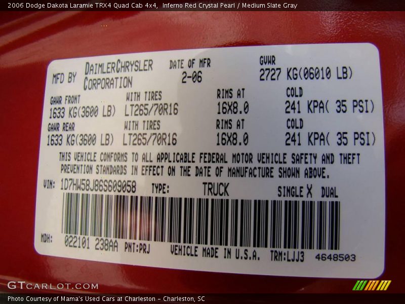 Inferno Red Crystal Pearl / Medium Slate Gray 2006 Dodge Dakota Laramie TRX4 Quad Cab 4x4
