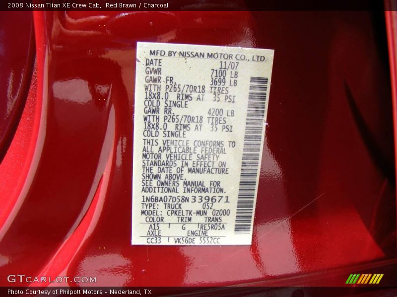 Red Brawn / Charcoal 2008 Nissan Titan XE Crew Cab