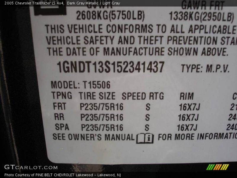 Dark Gray Metallic / Light Gray 2005 Chevrolet TrailBlazer LS 4x4