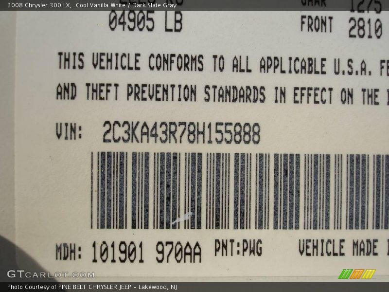 Cool Vanilla White / Dark Slate Gray 2008 Chrysler 300 LX