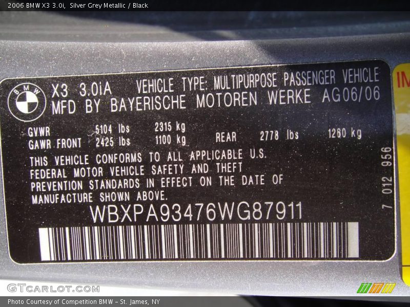 Silver Grey Metallic / Black 2006 BMW X3 3.0i
