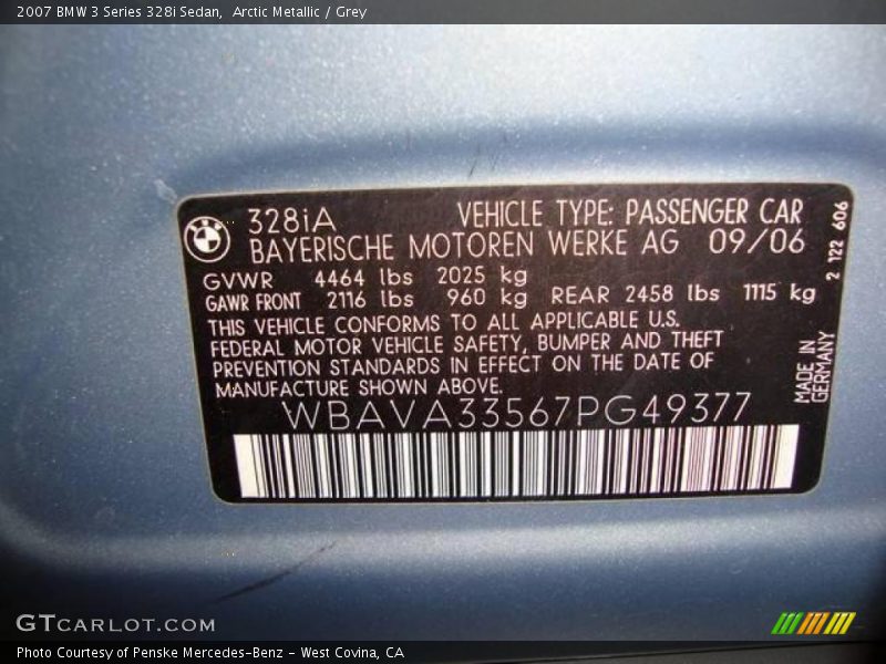 Arctic Metallic / Grey 2007 BMW 3 Series 328i Sedan