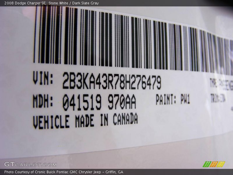 Stone White / Dark Slate Gray 2008 Dodge Charger SE
