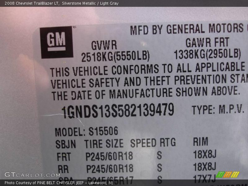 Silverstone Metallic / Light Gray 2008 Chevrolet TrailBlazer LT