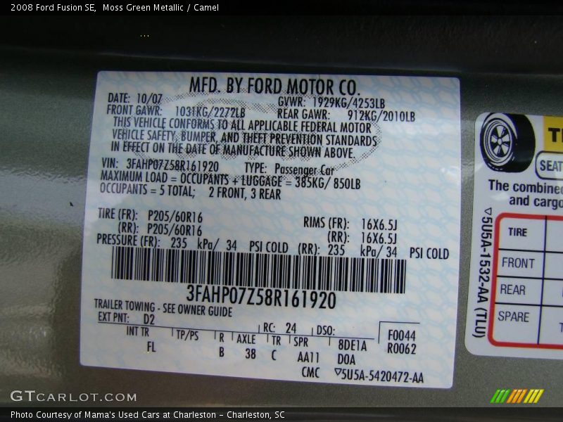 Moss Green Metallic / Camel 2008 Ford Fusion SE