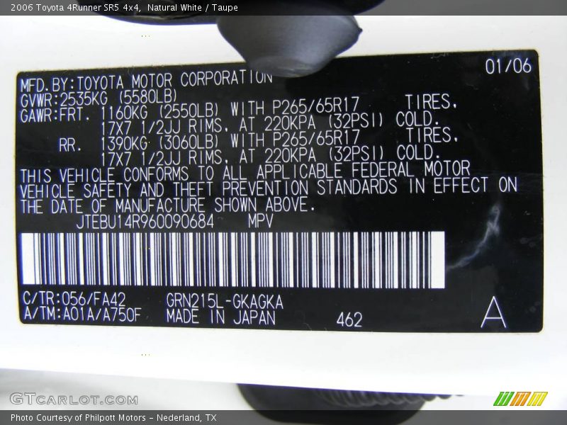 Natural White / Taupe 2006 Toyota 4Runner SR5 4x4
