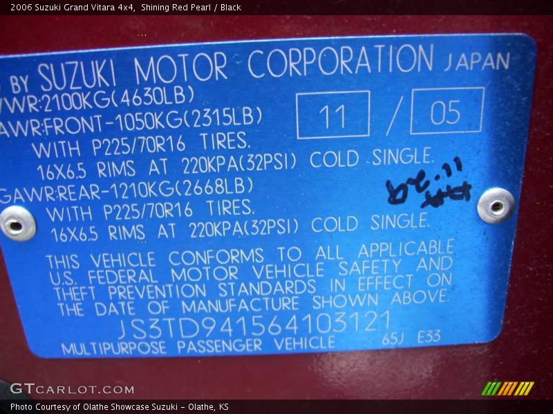 Shining Red Pearl / Black 2006 Suzuki Grand Vitara 4x4