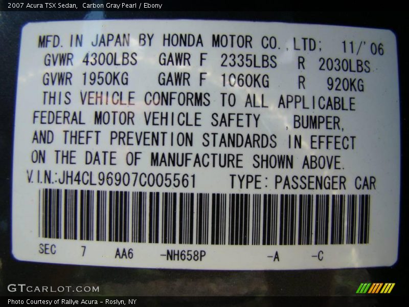 Carbon Gray Pearl / Ebony 2007 Acura TSX Sedan
