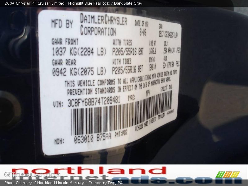 Midnight Blue Pearlcoat / Dark Slate Gray 2004 Chrysler PT Cruiser Limited