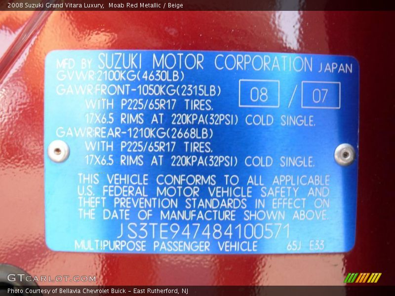 Moab Red Metallic / Beige 2008 Suzuki Grand Vitara Luxury