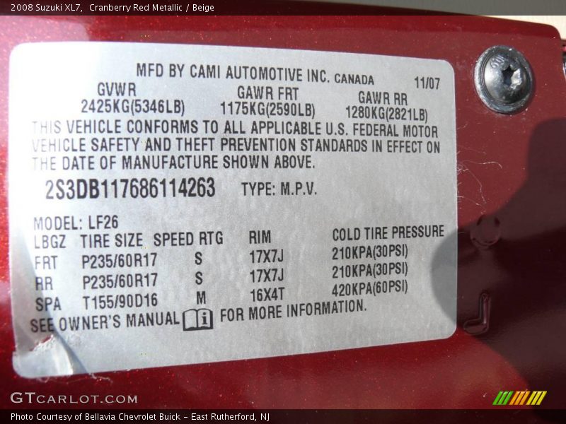 Cranberry Red Metallic / Beige 2008 Suzuki XL7