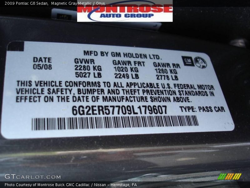 Magnetic Gray Metallic / Onyx 2009 Pontiac G8 Sedan
