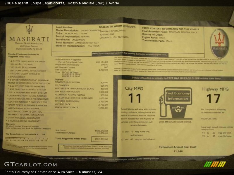 Rosso Mondiale (Red) / Avorio 2004 Maserati Coupe Cambiocorsa