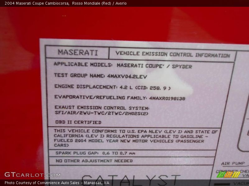 Rosso Mondiale (Red) / Avorio 2004 Maserati Coupe Cambiocorsa