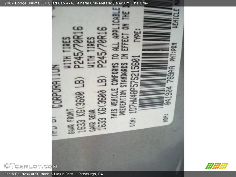 Mineral Gray Metallic / Medium Slate Gray 2007 Dodge Dakota SLT Quad Cab 4x4