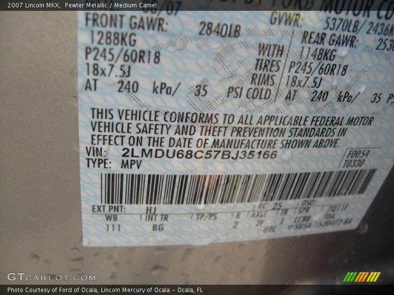 Pewter Metallic / Medium Camel 2007 Lincoln MKX