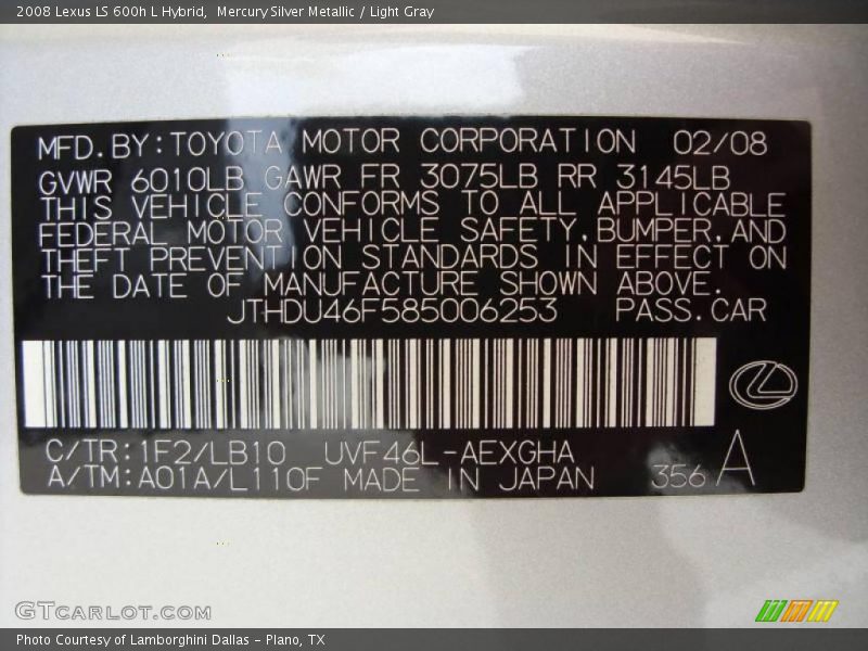 Mercury Silver Metallic / Light Gray 2008 Lexus LS 600h L Hybrid