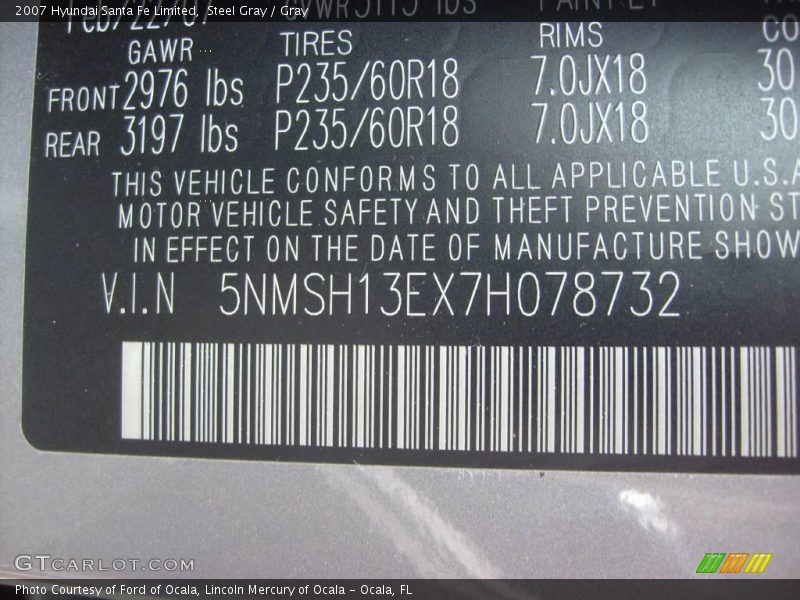 Steel Gray / Gray 2007 Hyundai Santa Fe Limited