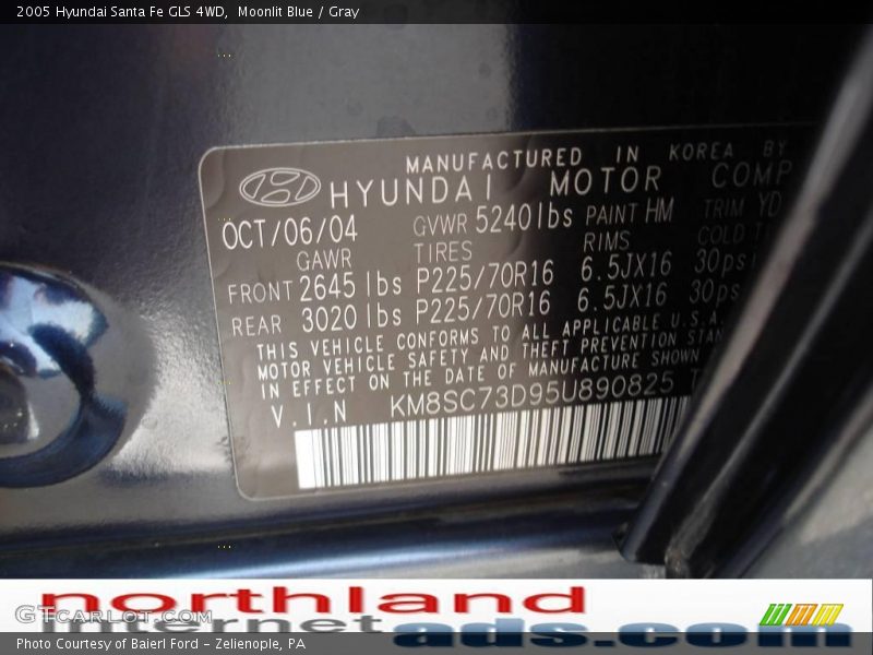 Moonlit Blue / Gray 2005 Hyundai Santa Fe GLS 4WD