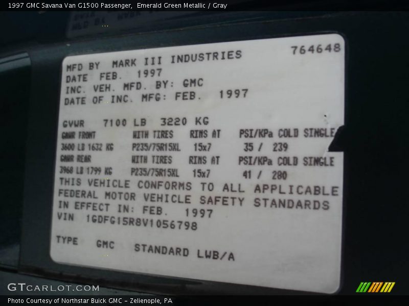 Emerald Green Metallic / Gray 1997 GMC Savana Van G1500 Passenger