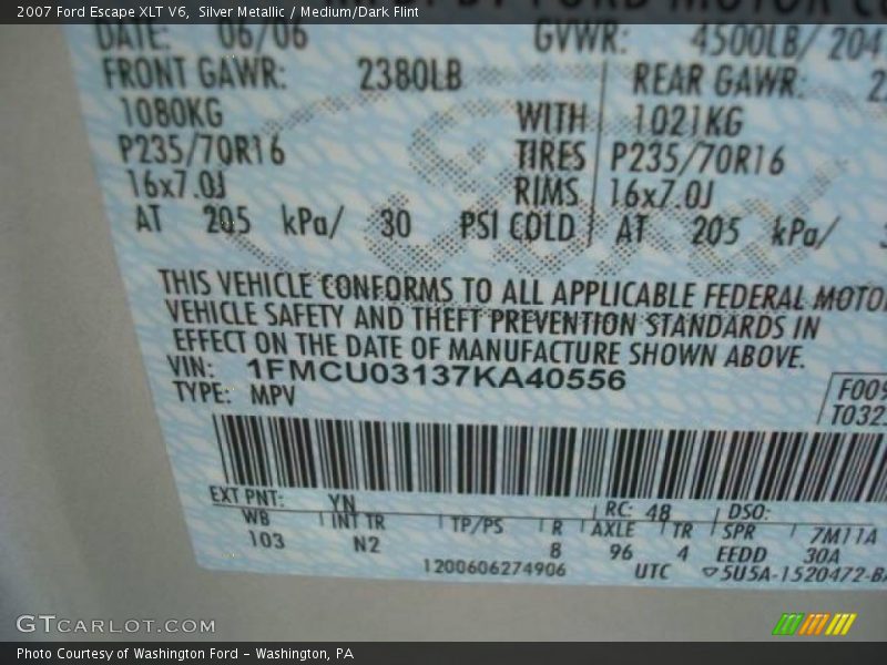 Silver Metallic / Medium/Dark Flint 2007 Ford Escape XLT V6