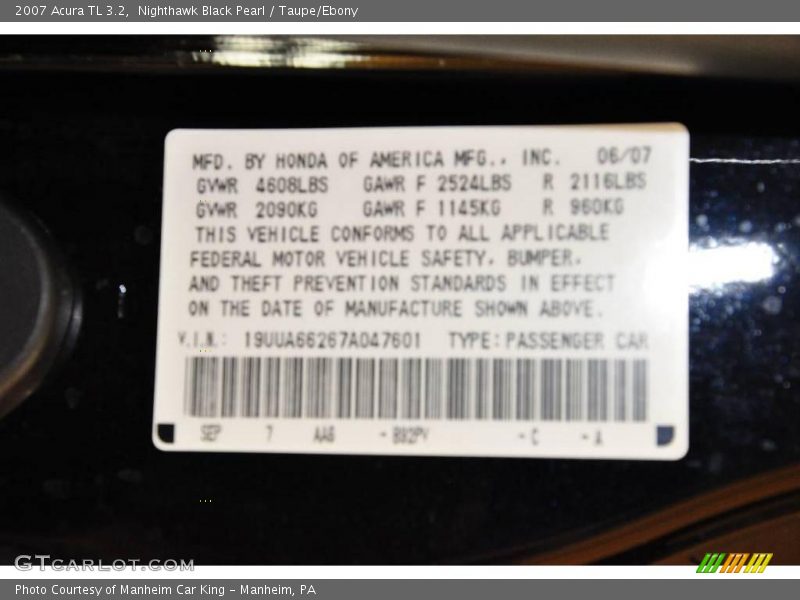 Nighthawk Black Pearl / Taupe/Ebony 2007 Acura TL 3.2