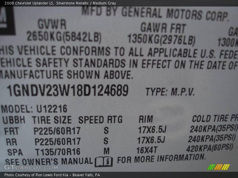 Silverstone Metallic / Medium Gray 2008 Chevrolet Uplander LS