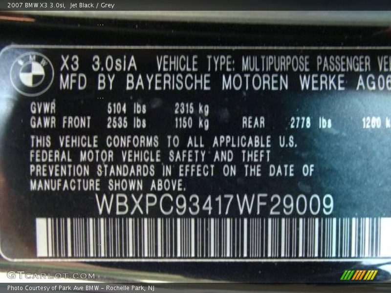 Jet Black / Grey 2007 BMW X3 3.0si