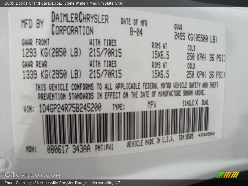 Stone White / Medium Slate Gray 2005 Dodge Grand Caravan SE