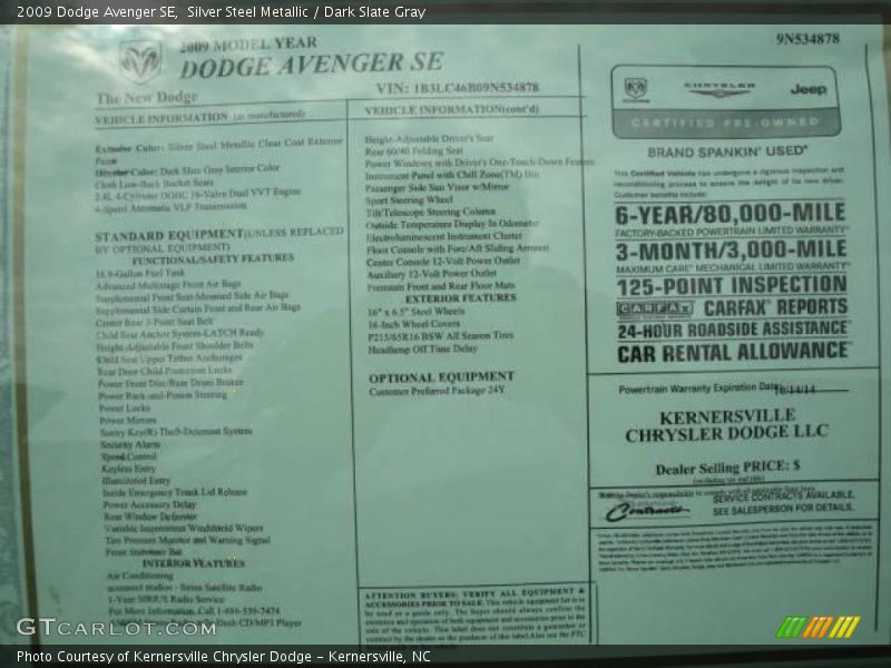  2009 Avenger SE Window Sticker