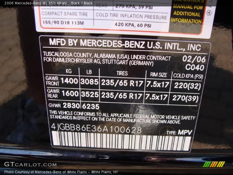 Black / Black 2006 Mercedes-Benz ML 350 4Matic