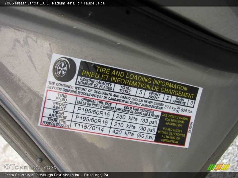 Radium Metallic / Taupe Beige 2006 Nissan Sentra 1.8 S