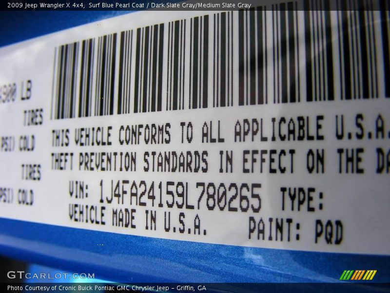 Surf Blue Pearl Coat / Dark Slate Gray/Medium Slate Gray 2009 Jeep Wrangler X 4x4